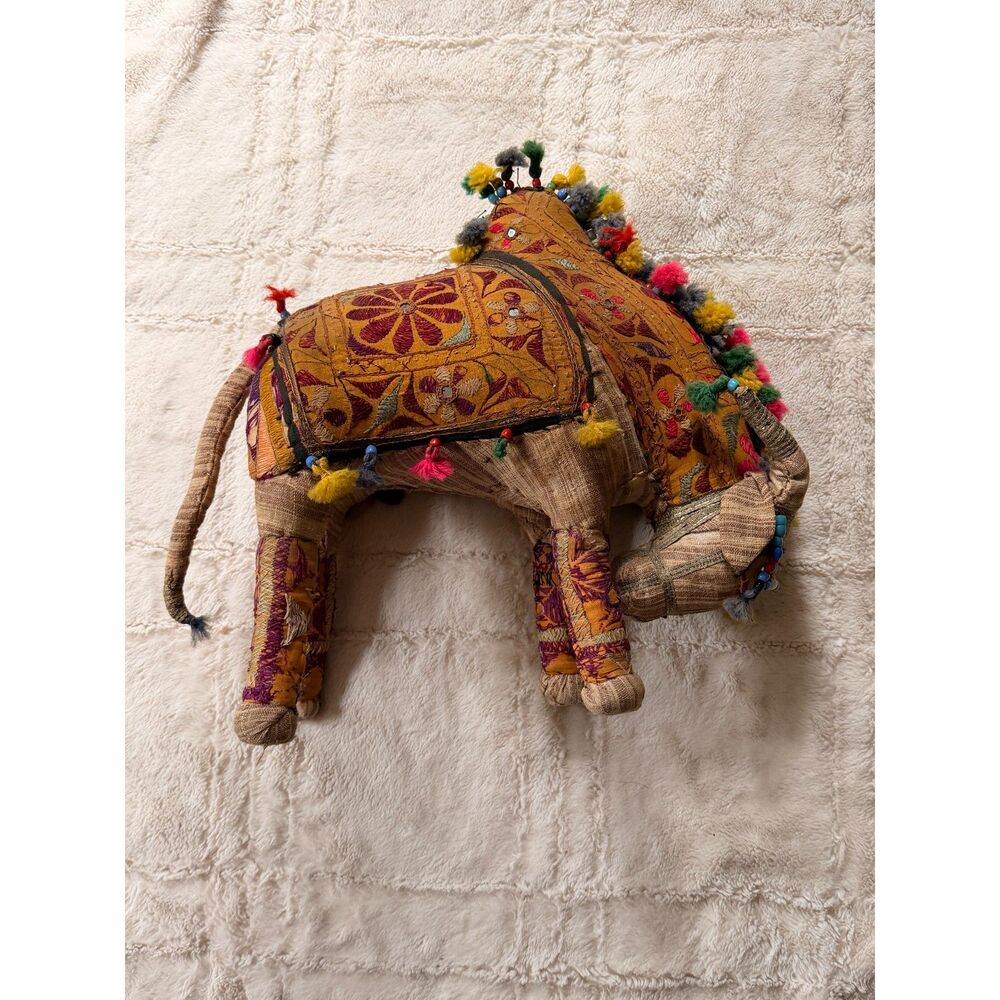 Vintage Rajasthani Textile Bull • Indian Patchwork Decor •  Embroidered Sari